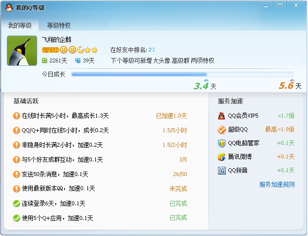 QQ等级每日最高增长5.6天 规则爆料