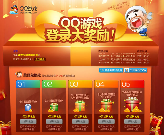 QQ游戏登录大奖活动 免费领取QQ游戏道具