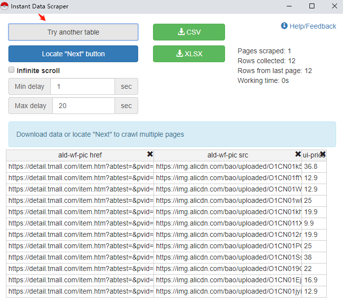 Instant Data Scraperv0.2.0 °